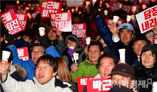 17일 오후 광주금남로에서 열린 제8차촛불대회에서  시민들이 박근혜 퇴진을 촉구하고있다.
