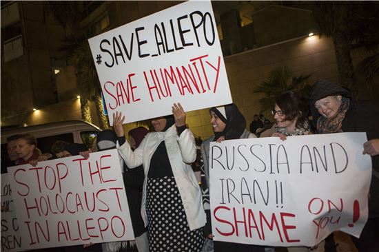 [포토]시위하는 이스라엘인들 "알레포를 지키자"
