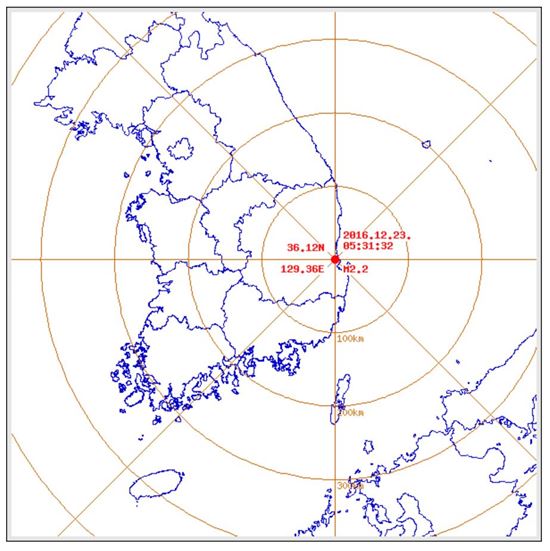 기상청은 23일 오전 5시31분쯤 경북 포항시 북구 북쪽 9㎞ 지역에서 규모 2.2 지진이 발생했다고 밝혔다. (사진=기상청 제공)