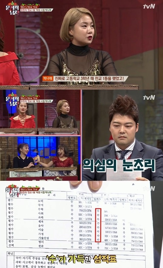 박나래가 '문제적남자'에서 전교 1등 성적표를 공개했다. /사진=tvN '뇌섹시대-문제적남자' 방송화면 캡처