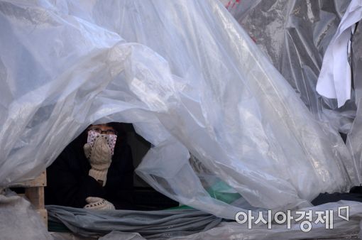 [포토]겨울 이겨내는 박근혜 대통령 퇴진 캠핑촌