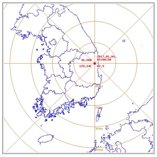 기상청은 4일 오전 5시쯤 경북 영덕군 북북서쪽 22㎞ 지역에서 규모 2.5 지진이 발생했다고 밝혔다. (사진=기상청 홈페이지 캡처)