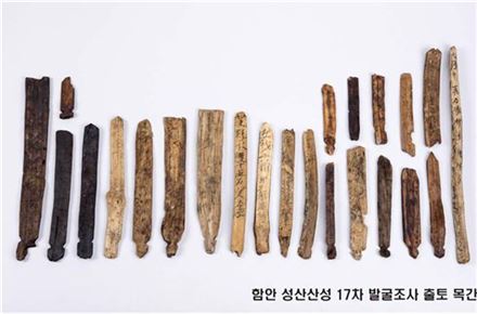 함안 성산산성 17차 발굴조사 출토 목간 [사진=문화재청 제공]