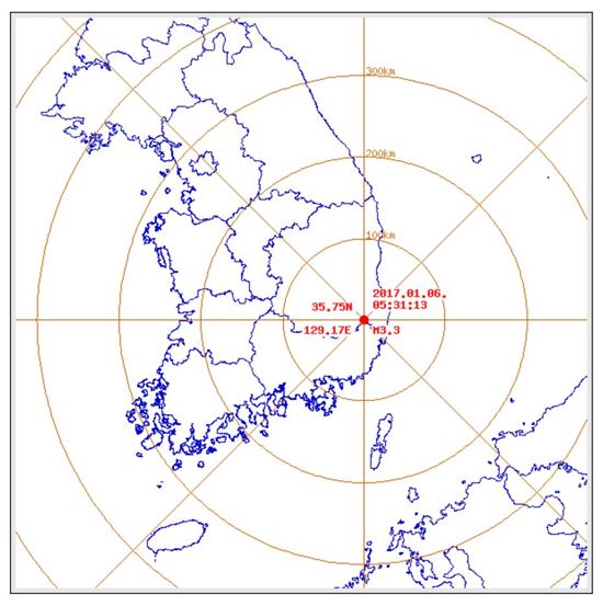 기상청은 6일 오전 5시31분쯤 경북 경주시 남남서쪽 11㎞ 지역에서 규모 3.3 지진이 발생했다고 밝혔다. (사진=기상청 홈페이지 캡처)