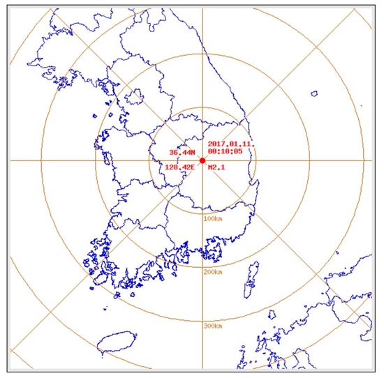 기상청은 11일 오전 0시10분쯤 경북 의성군 서북서쪽 27㎞ 지역에서 규모 2.1 지진이 발생했다고 밝혔다. (사진=기상청 홈페이지 캡처)