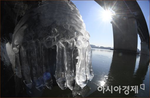 [포토]겨울 햇살에 반짝이는 한강얼음