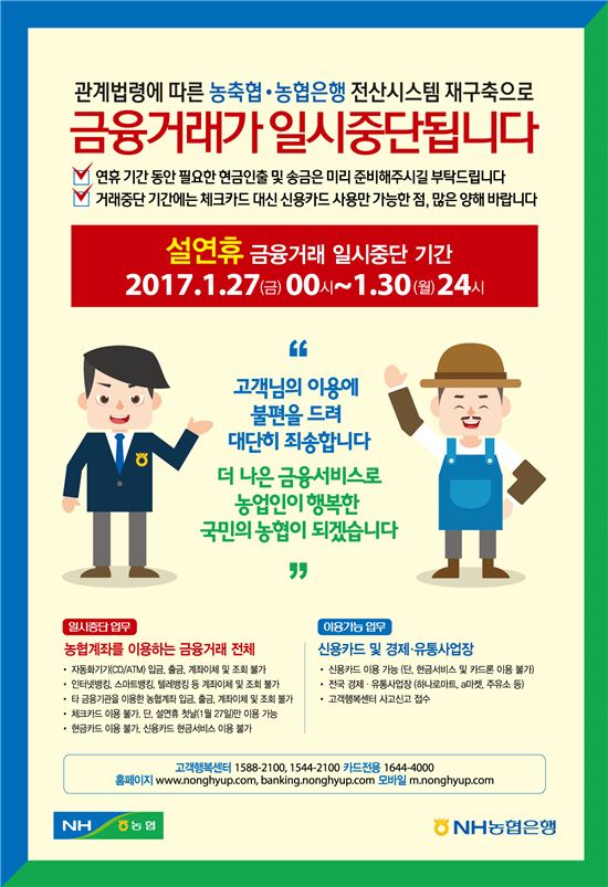 농협, 설 연휴(27~30일) 금융거래 일시 중단