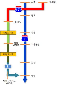 경부고속도로 양재~안성구간 우회도로 개요도