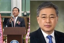 김문기 상지대 전 총장(왼쪽)과 이인수 수원대 총장