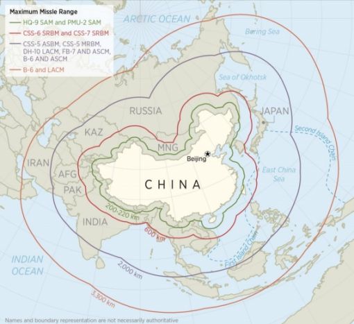 중국의 주요 핵미사일 최대 사거리
