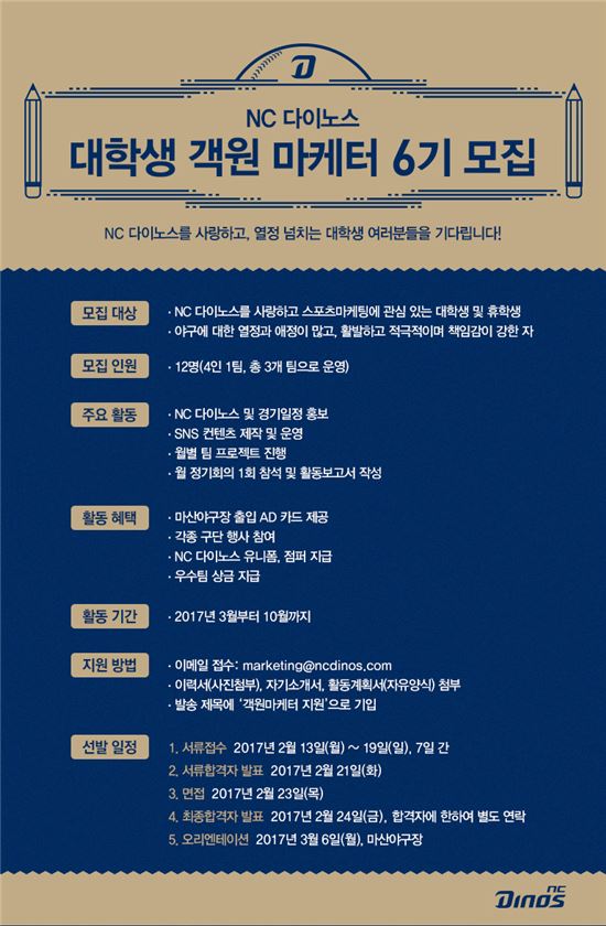 NC다이노스, 대학생 객원 마케터 모집