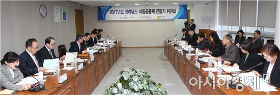 김갑섭 전남도 행정부지사(위원장)가 22일 오전 도청 정약용실에서 전라남도 마을공동체 만들기 위원회를 주재하고 있다. 위원회는 학계ㆍ마을 활동가 등 마을공동체 만들기 전문가 20명으로 구성 됐다.사진제공=전남도