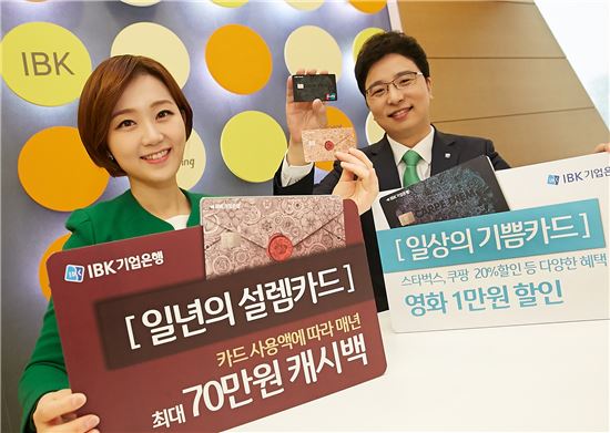 기업은행, '일년의 설렘·기쁨카드' 출시…'최대 70만원' 캐시백