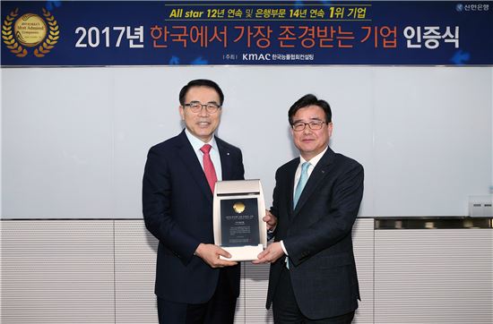 신한은행, '2017 韓 존경받는 기업' 은행부분 14년 연속 1위