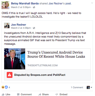 가짜뉴스에 대해 '이의제기'를 표시를 한 페이스북