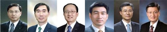 (왼쪽부터)임영진 신한카드 사장 내정자, 김형진 신한금융투자 사장 내정자, 민정기 신한BNP파리바자산운용 사장, 이동대 제주은행장, 김영표 신한저축은행 사장, 윤승욱 신한신용정보 사장 내정자 (사진 : 신한지주)