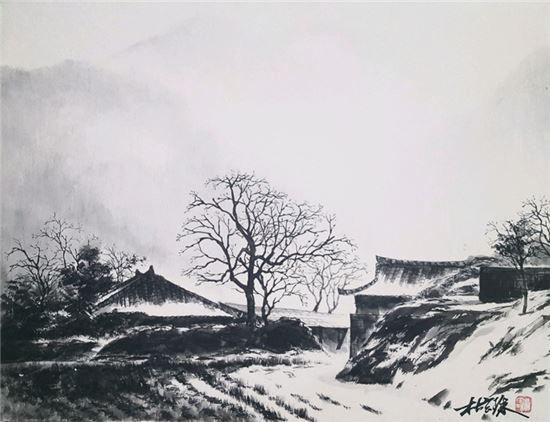 월류봉, 72×66cm, 순지, 2016