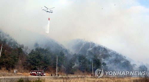 강릉 산불, 이틀째 진화 못 해 ‘활활’…헬기 투입해 진화 재개