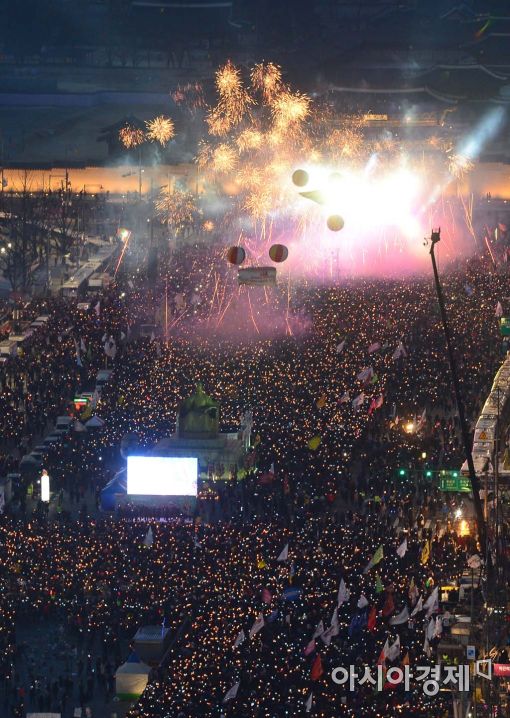 [포토]촛불 승리 축하 폭죽