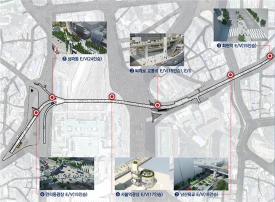 서울로7017과 주변 지역 연결시설물 설치 계획 (사진=서울시 제공)