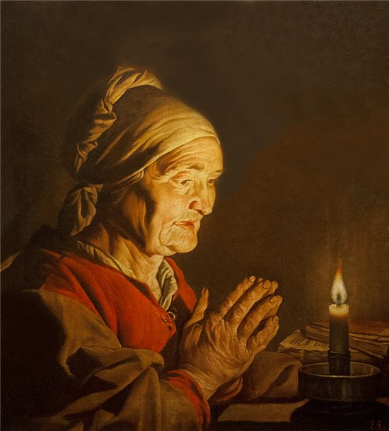 마티아스스톰(1600-1649), 촛불 앞의 노파(1645), 캔버스에 유채, 푸쉬킨박물관
