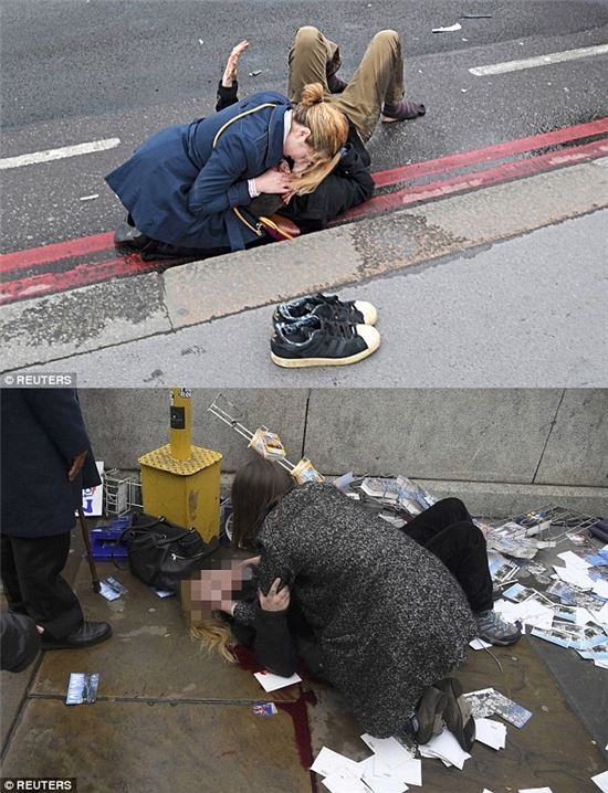 런던 테러 피해자들을 돕는 행인들 / 사진=데일리메일 홈페이지 제공