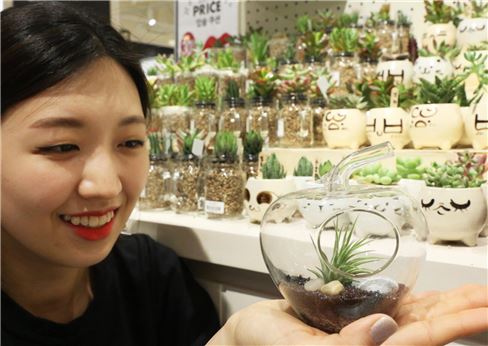 28일 버터 코엑스점에서 모델이 공기정화 식물을 선보이고 있다. 