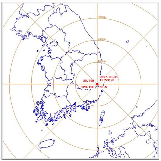기상청은 31일 오후 1시46분쯤 경북 경주시 남남서쪽 7㎞ 지역에서 규모 3.3 지진이 발생했다고 밝혔다. (사진=기상청 홈페이지 캡처)
