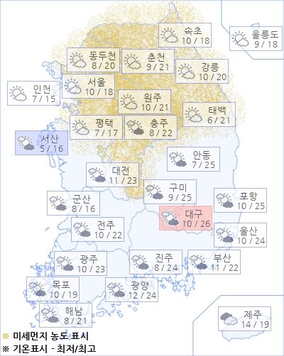 아경 오늘(08일)의 날씨와 미세먼지 (오전)