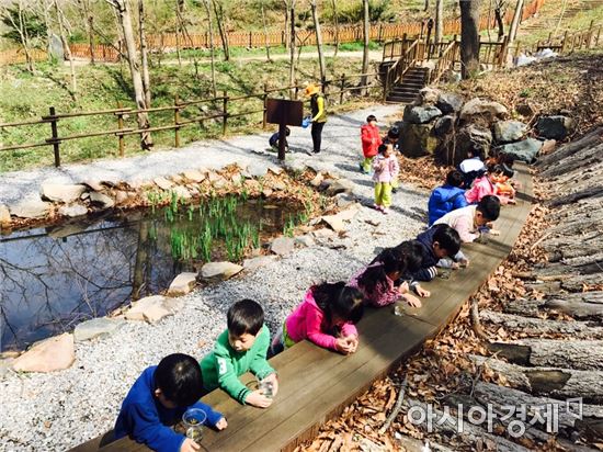 광주광역시 동구(청장 김성환)의 도심 어린이들을 위한 자연형 생태놀이터인 너릿재 유아숲 체험장이 인기다.