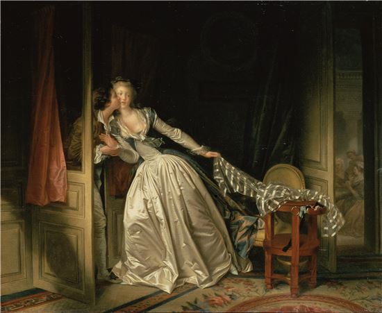 '은밀한 입맞춤' 1780년대 후반,장 오노레 프라고나르드(1732-1806),캔버스 유채, 45x55cm, 에르미타쥐 박물관, 상트 페테르 부르크, 러시아
