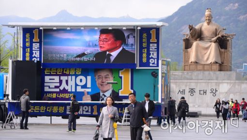 [포토]광장에 나타난 문재인 유세 차량