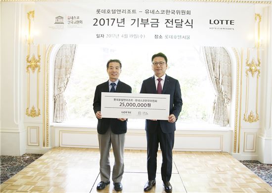 롯데호텔, 유네스코한국위원회 기부금 2500만원 전달