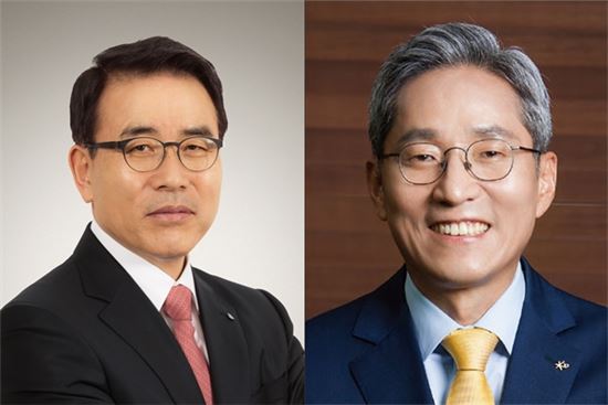 (왼쪽부터)조용병 신한지주 회장, 윤종규 KB지주 회장 (사진 : 아시아경제DB)