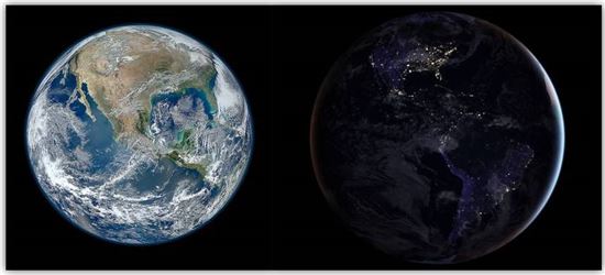 ▲인공위성이 찍은 지구의 낮과 밤.[사진제공=NASA]