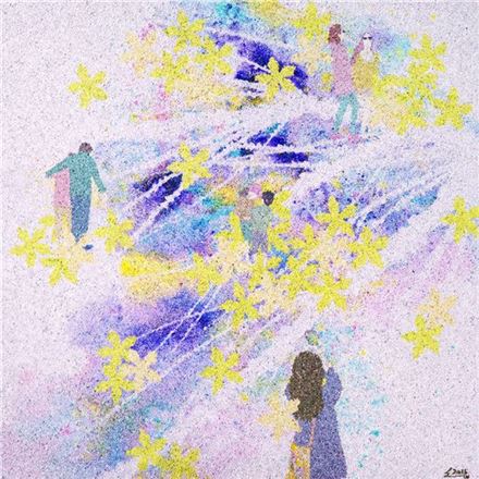 판타지의유희를꿈꾸다- 하루, 100x100cm, 유리구슬&혼합재료, 2015