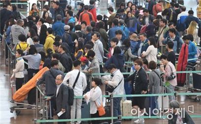 5월 황금연휴를 맞아 해외 여행객으로 붐빈 인천공항 모습.