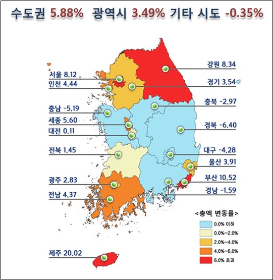 ▲2017년 전국 공동주택 공시가격 변동률(자료: 국토교통부)