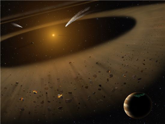 ▲'엡실론 에리다니' 별을 중심으로 안쪽 소행성 벨트가 있고 목성 질량의 행성이 공전하고 있는 것으로 파악됐다.[사진제공=NASA] 
