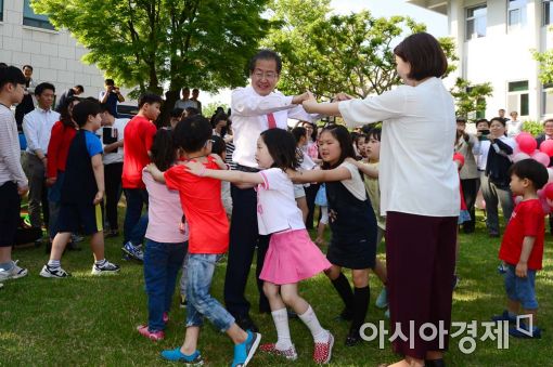 [포토]기차놀이하는 홍준표 후보