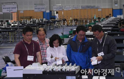 [포토]투표지 분류기 점검하는 선관위 관계자들 