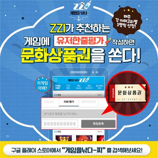 게임 추천 어플 ‘찌’, 문화상품권 지급하는 유저 리뷰 3차 이벤트 진행