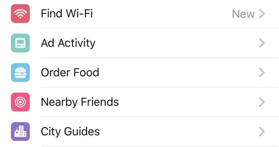 페이스북의 '음식 주문(Order Food)' 기능이 추가된 메뉴 화면.