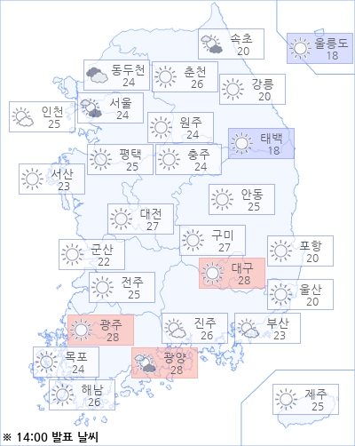 아경 오늘(02일)의 날씨와 미세먼지 (오후)