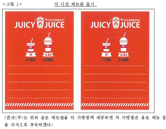 생과일주스 용량 허위표기 '쥬씨', 과징금 2600만원