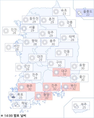 아경 오늘(15일)의 날씨와 미세먼지 (오후)