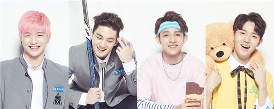 왼쪽부터 강다니엘, 강동호, 김사무엘, 김재환 / 사진=Mnet '프로듀스 101 시즌2' 제공