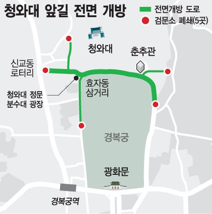 청와대 앞길 오늘부터 24시간 개방