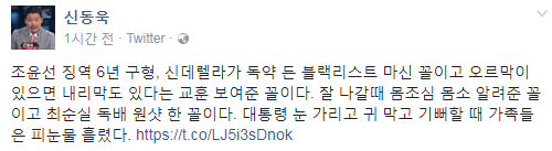 신동욱, 조윤선 징역 6년 구형에 "최순실 독배 원샷 한 꼴"