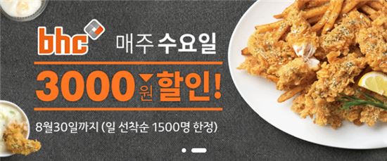 bhc치킨, 카카오톡에서 수요일마다 3000원 할인